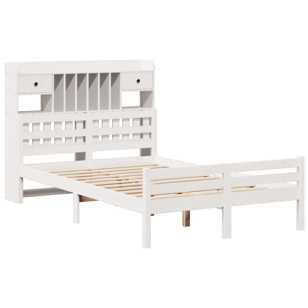 Lit bibliothèque sans matelas blanc 120x200 cm bois pin massif