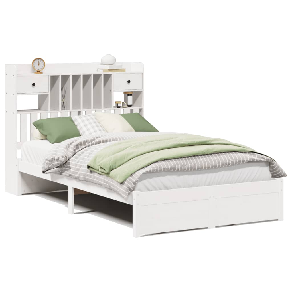 Lit bibliothèque sans matelas blanc 135x190 cm bois pin massif