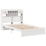 Lit bibliothèque sans matelas blanc 135x190 cm bois pin massif