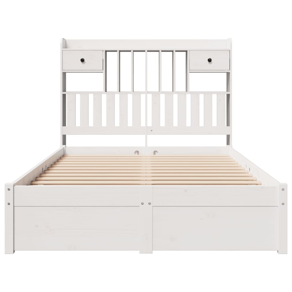 Lit bibliothèque sans matelas blanc 135x190 cm bois pin massif