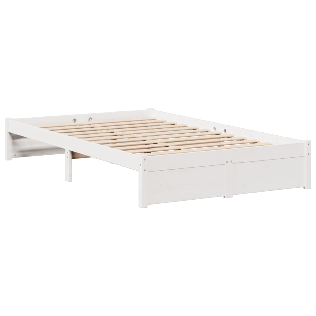 Lit bibliothèque sans matelas blanc 135x190 cm bois pin massif