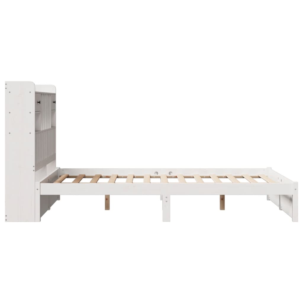 Lit bibliothèque sans matelas blanc 135x190 cm bois pin massif