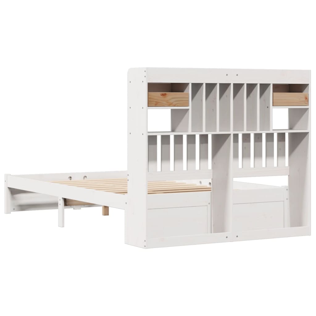 Lit bibliothèque sans matelas blanc 135x190 cm bois pin massif