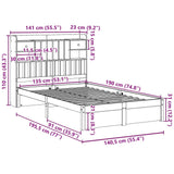 Lit bibliothèque sans matelas blanc 135x190 cm bois pin massif