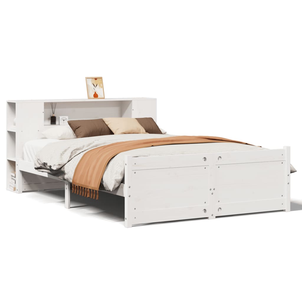 Lit bibliothèque sans matelas blanc 140x190 cm bois pin massif