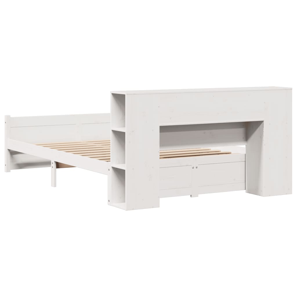 Lit bibliothèque sans matelas blanc 160x200 cm bois pin massif