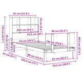 Lit bibliothèque sans matelas 75x190 cm bois de pin massif