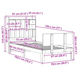 Lit bibliothèque sans matelas 75x190 cm bois de pin massif