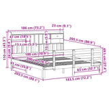 Bücherregalbett ohne weiße Matratze 180x200 cm aus massivem Kiefernholz