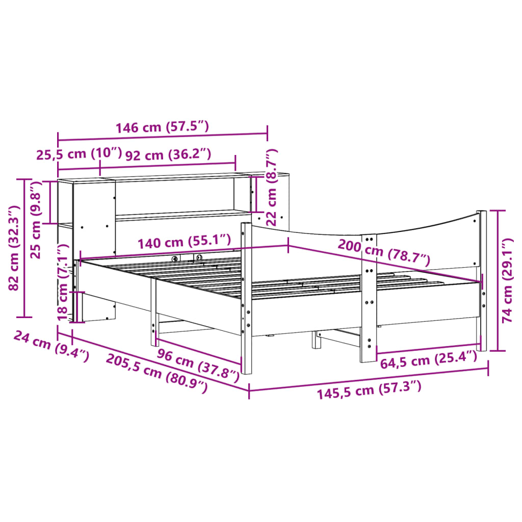 Cadre de lit sans matelas 140x200 cm bois massif de pin