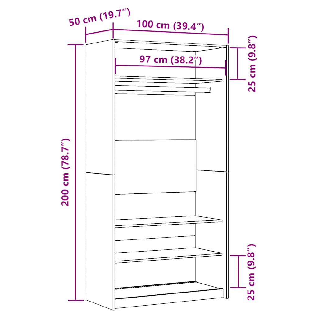 Wardrobe old wood 100x50x200 cm engineered wood