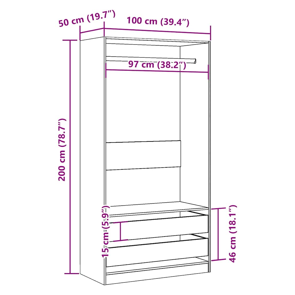 Garde-robe vieux bois 100x50x200 cm bois d'ingénierie