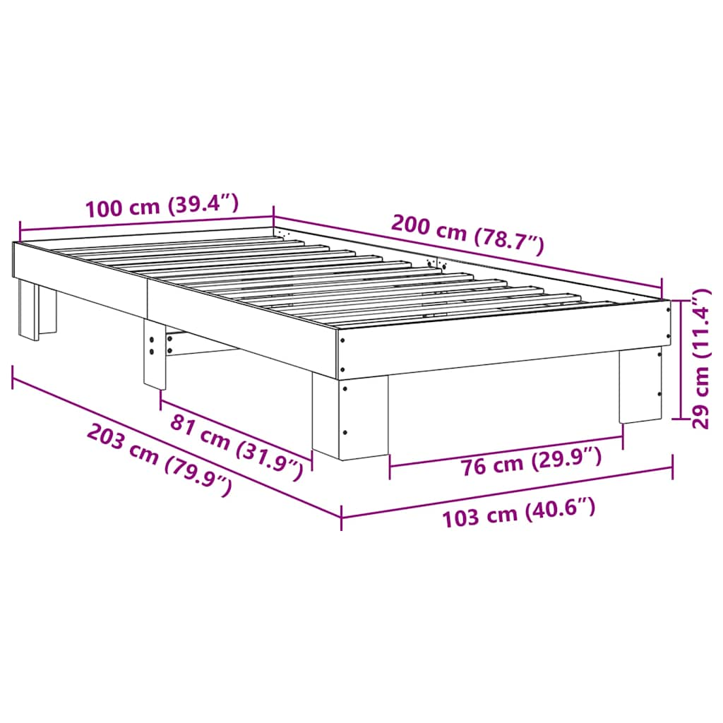 Cadre de lit sans matelas 100x200 cm bois massif de chêne