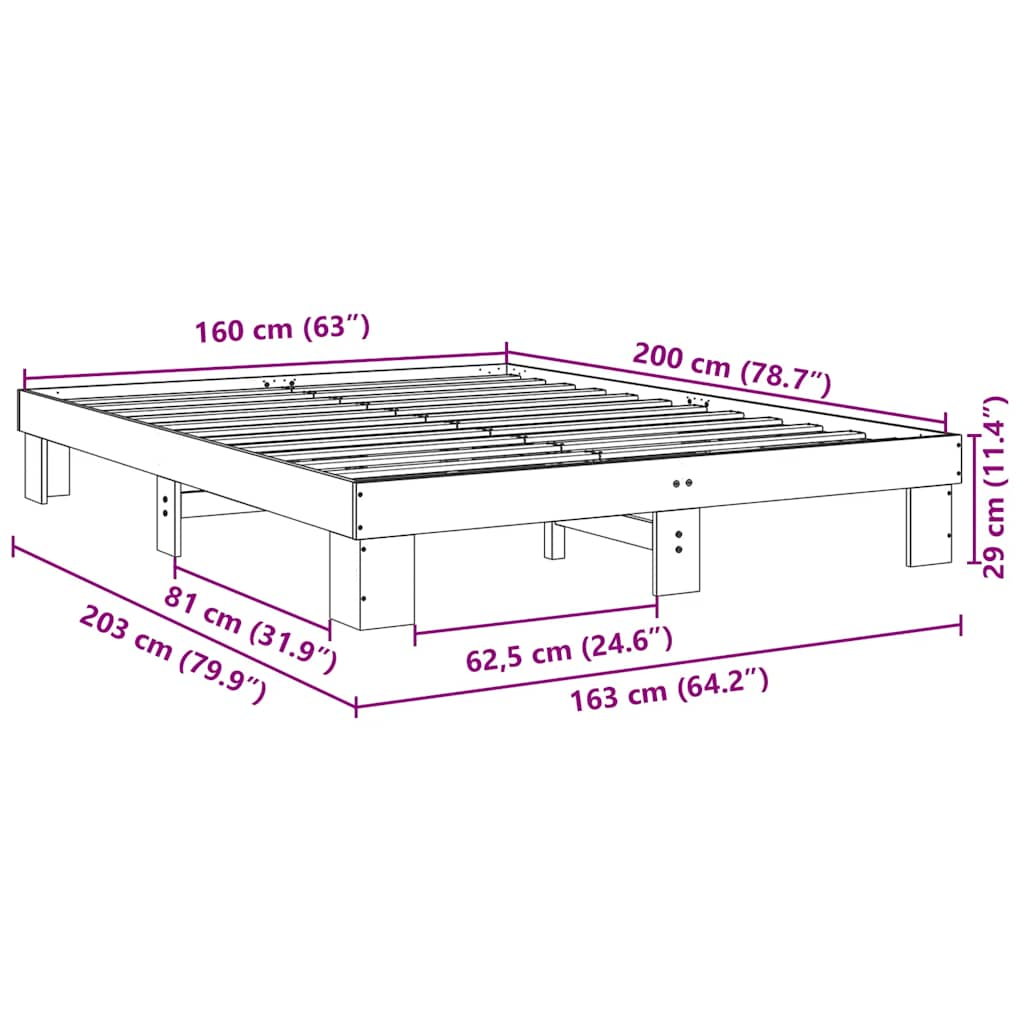 Bed frame without mattress 160x200 cm solid oak wood