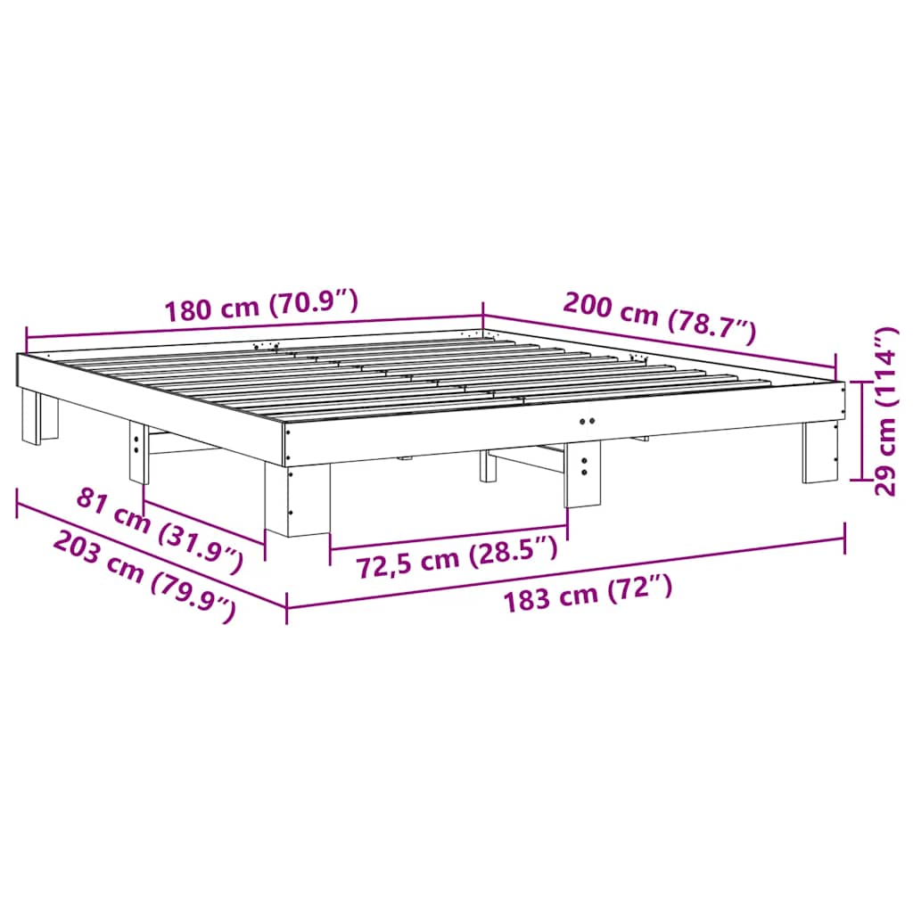 Bed frame without mattress 180x200 cm solid oak wood