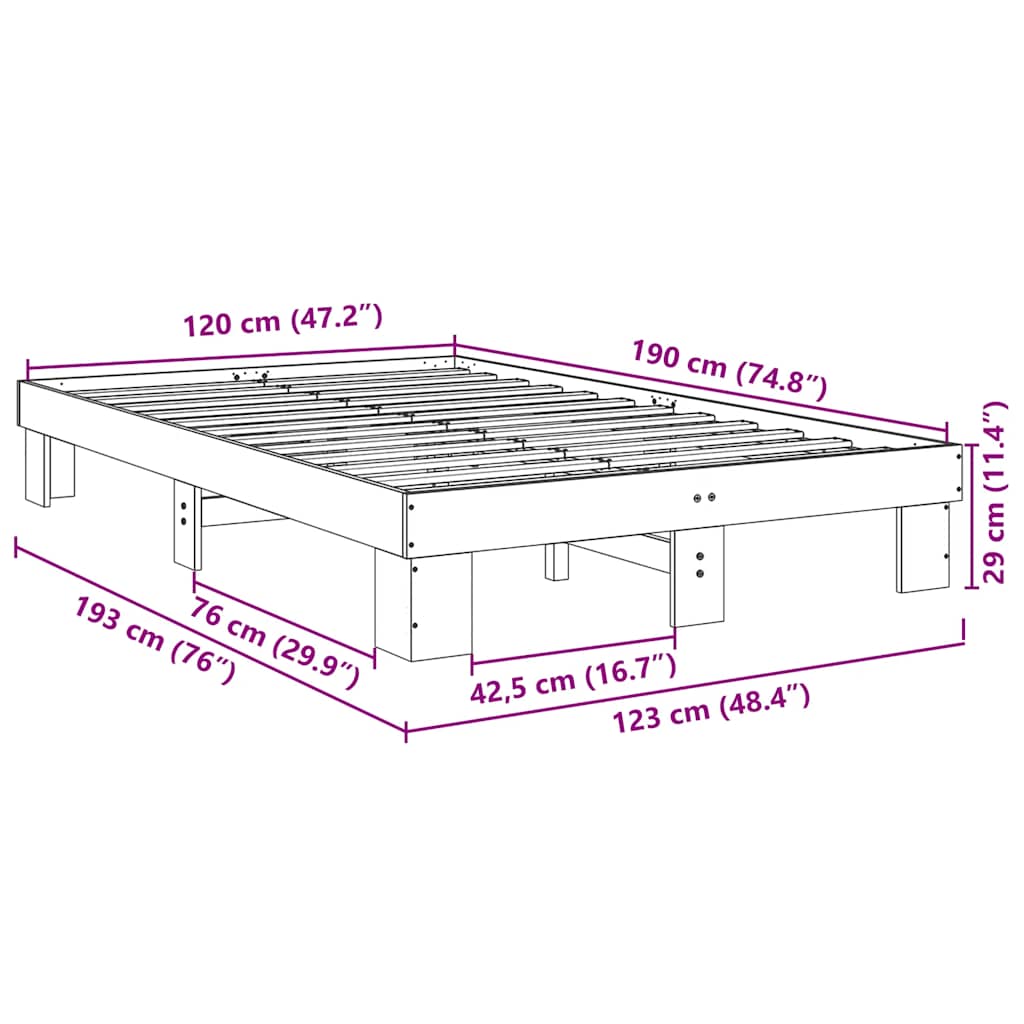 Cadre de lit sans matelas 120x190 cm bois massif de chêne