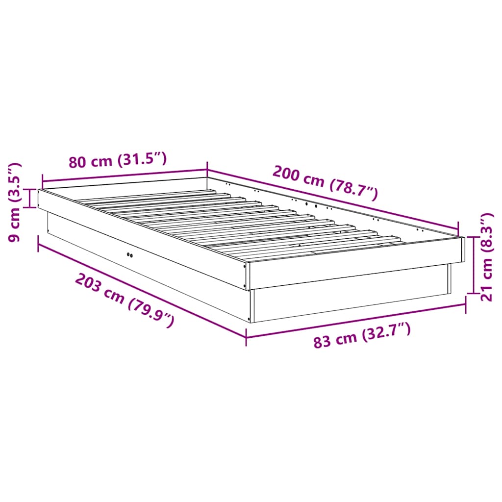 Cadre de lit sans matelas 80x200 cm bois massif de chêne