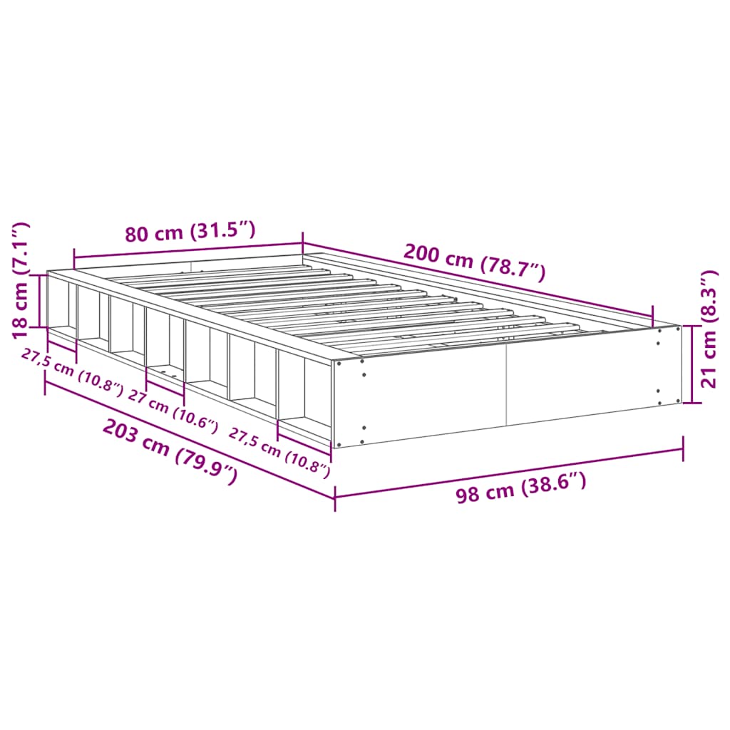 Bed frame without mattress 80x200 cm solid oak wood