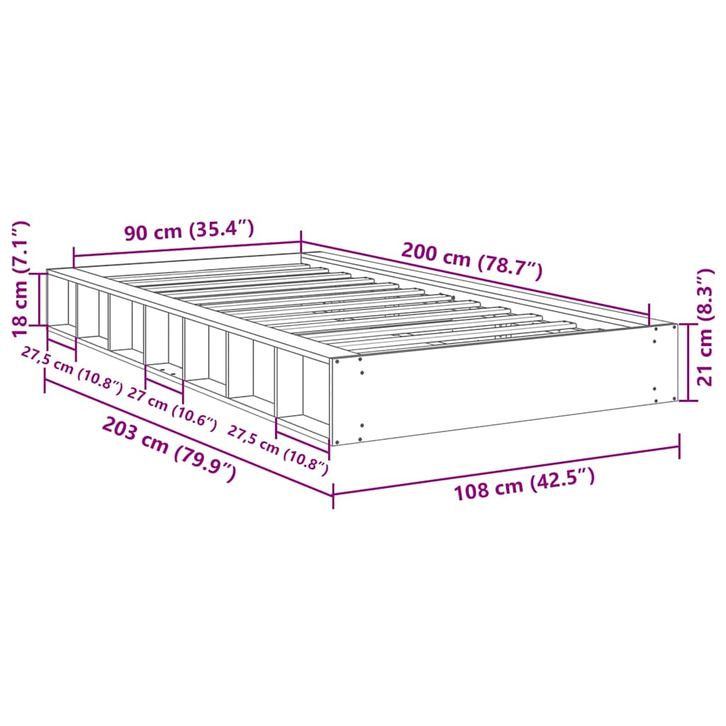 Cadre de lit sans matelas 90x200 cm bois massif de chêne