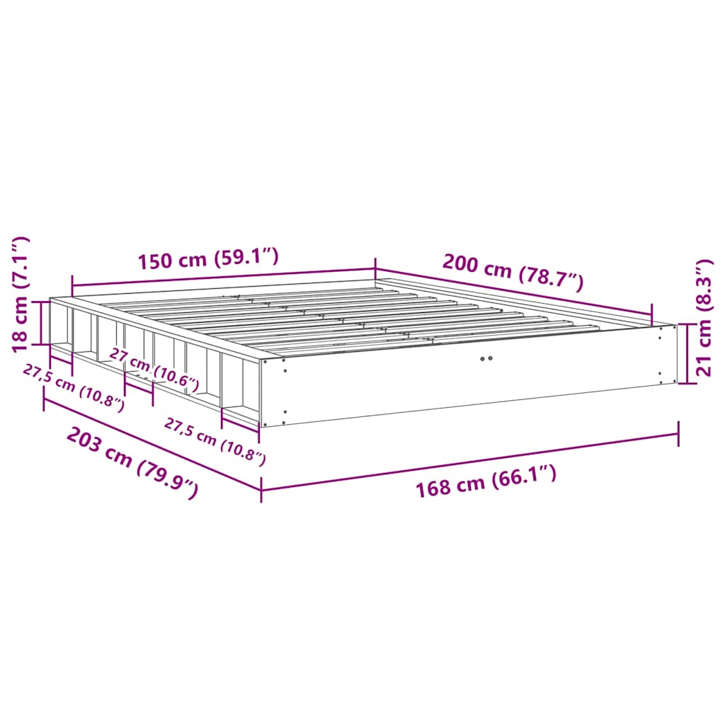 Bed frame without mattress 150x200 cm solid oak wood