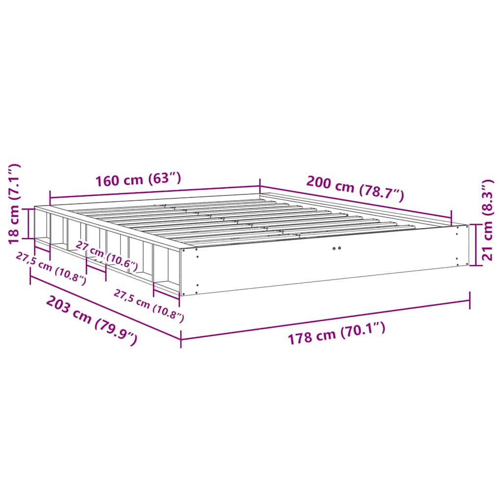 Bed frame without mattress 160x200 cm solid oak wood