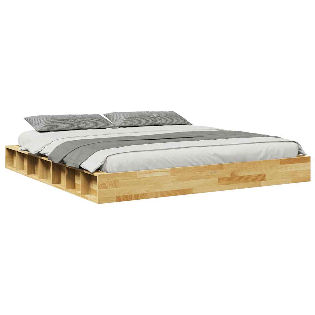 Cadre de lit sans matelas 200 x 200 cm en bois massif de chêne