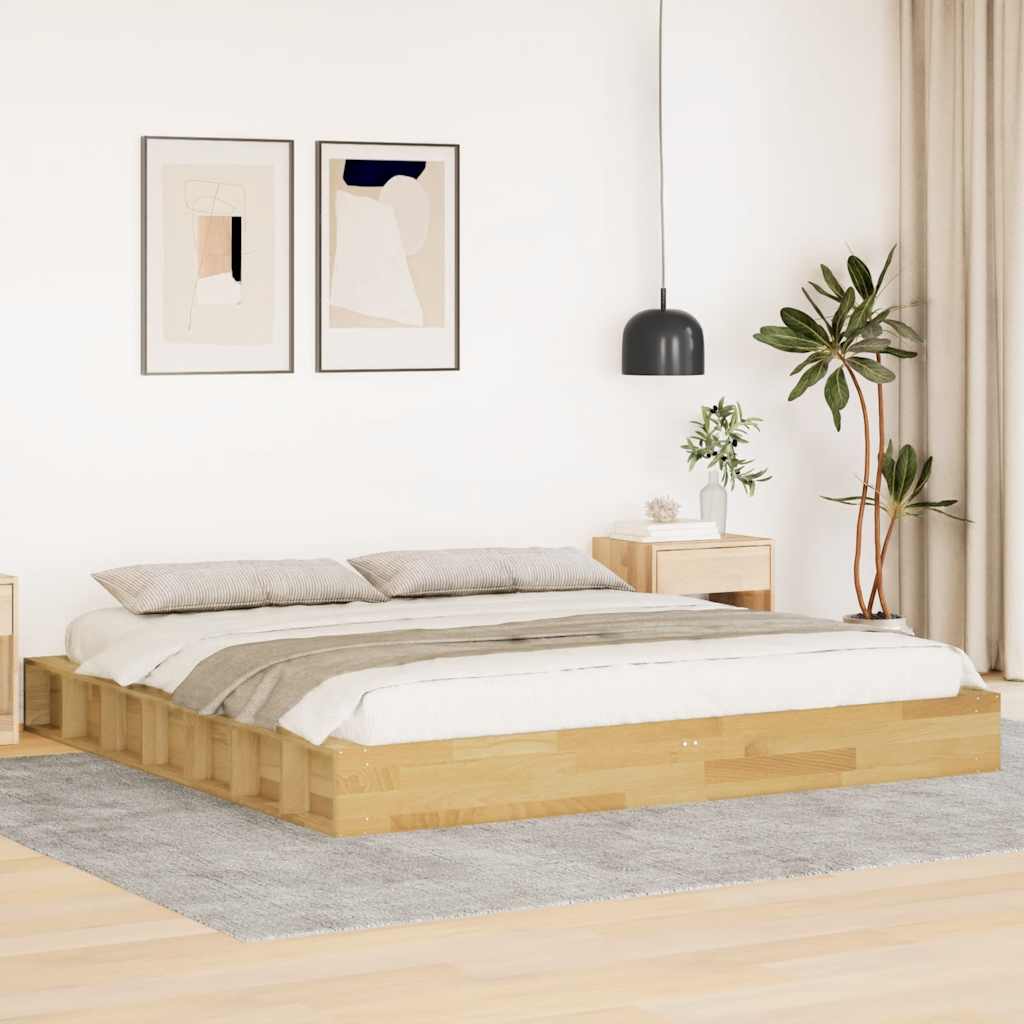 Cadre de lit sans matelas 200 x 200 cm en bois massif de chêne