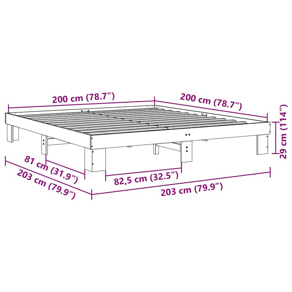 Bed frame without mattress 200 x 200 cm in solid oak wood