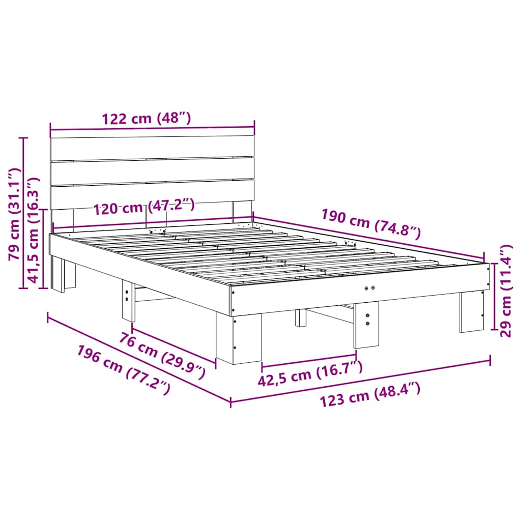 Cadre de lit avec tête de lit sans matelas 120x190 cm