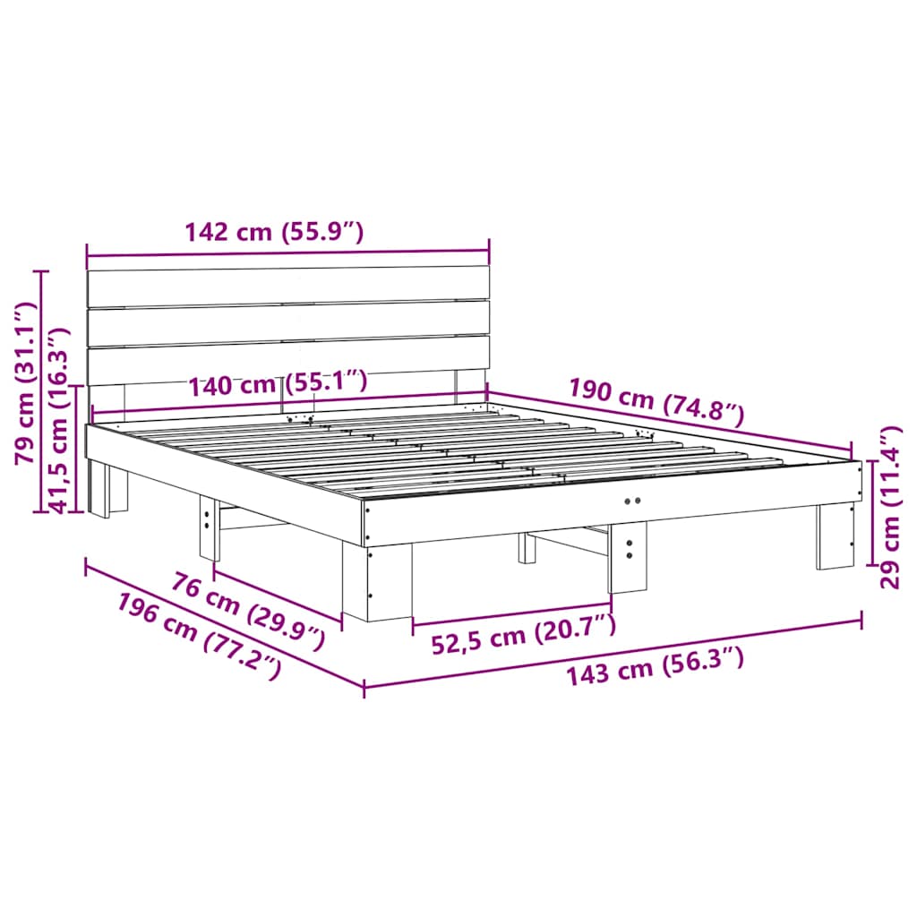 Cadre de lit avec tête de lit sans matelas 140x190 cm