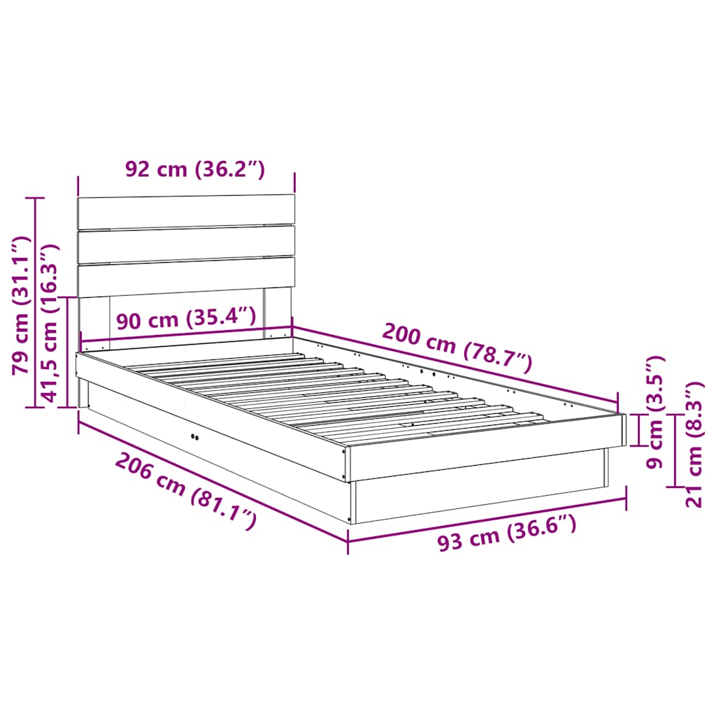 Cadre de lit avec tête de lit sans matelas 90x200 cm