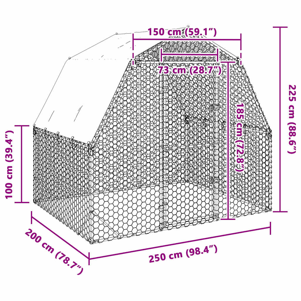 Chicken coop with roof 2.5x2x2.25 m galvanized steel