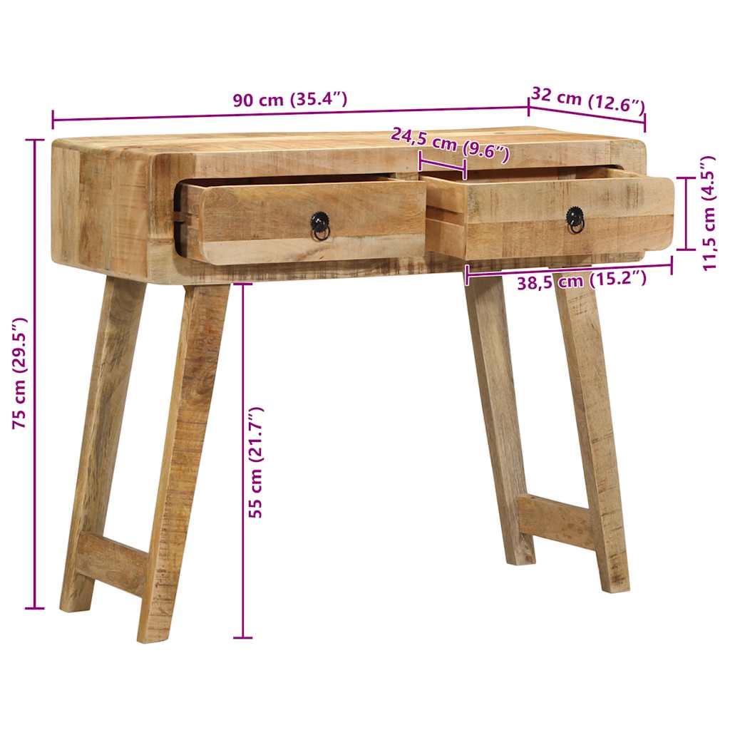 Table console 90x32x75 cm bois massif de manguier brut