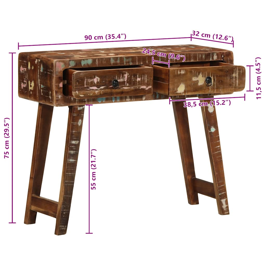 Table console 90x32x75 cm bois massif de récupération