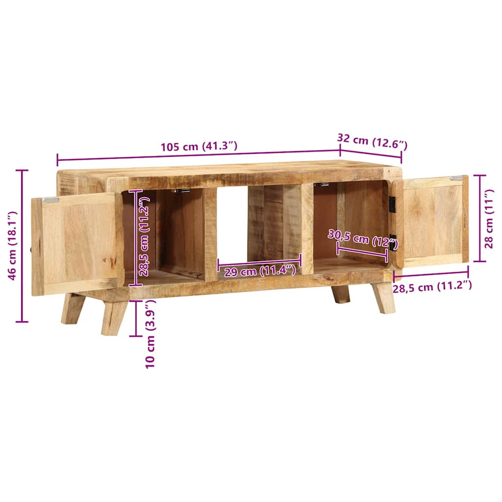 Meuble TV 105x46x32 cm bois massif de manguier brut