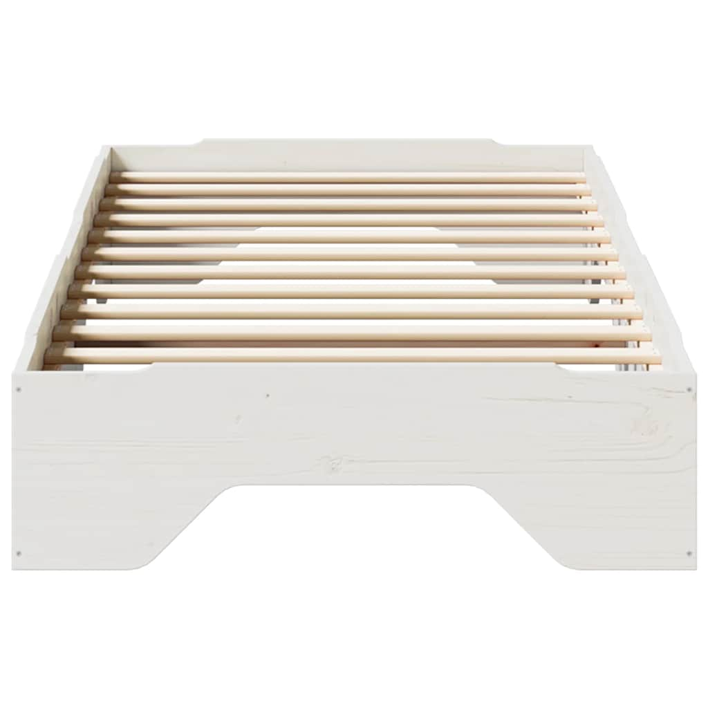 Cadre de lit sans matelas empilable blanc 100x200cm bois massif