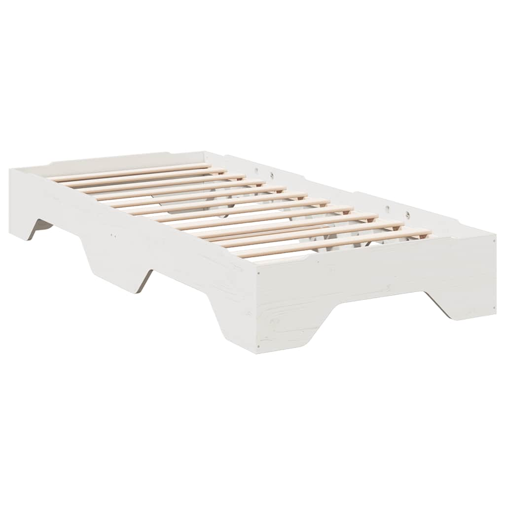 Cadre de lit sans matelas empilable blanc 100x200cm bois massif