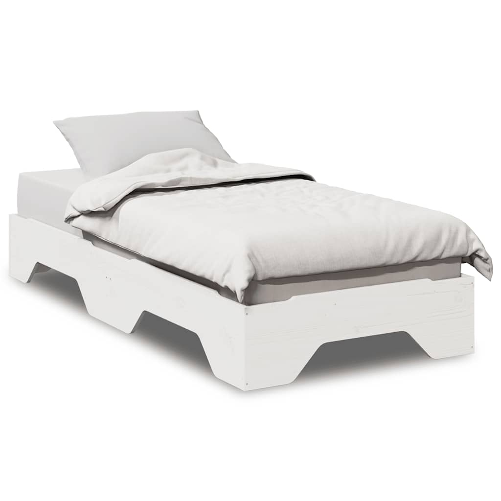 Cadre de lit sans matelas empilable blanc 100x200cm bois massif