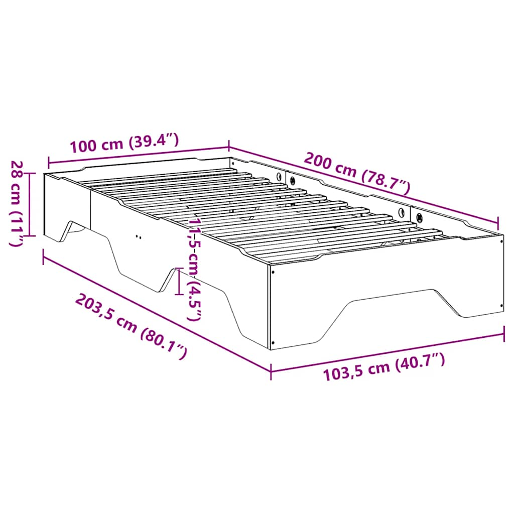 Bettgestell ohne stapelbare Matratze, braunes Wachs, 100 x 200 cm