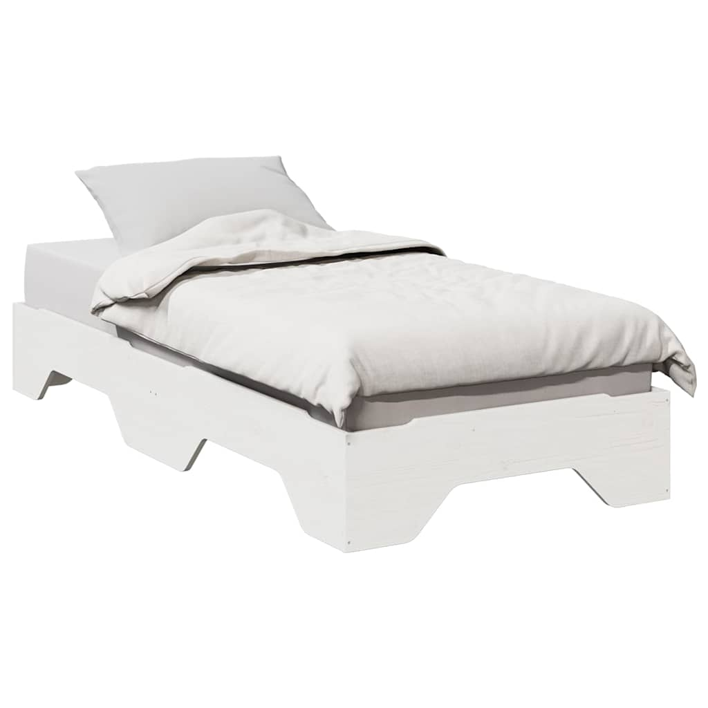 Cadre de lit sans matelas empilable blanc 90x200 cm bois massif