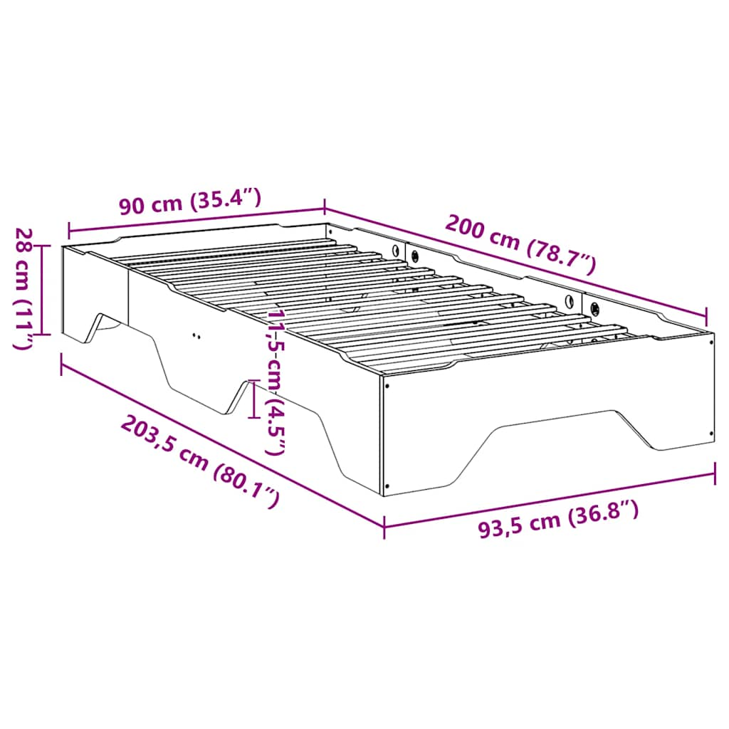 Cadre de lit sans matelas empilable blanc 90x200 cm bois massif