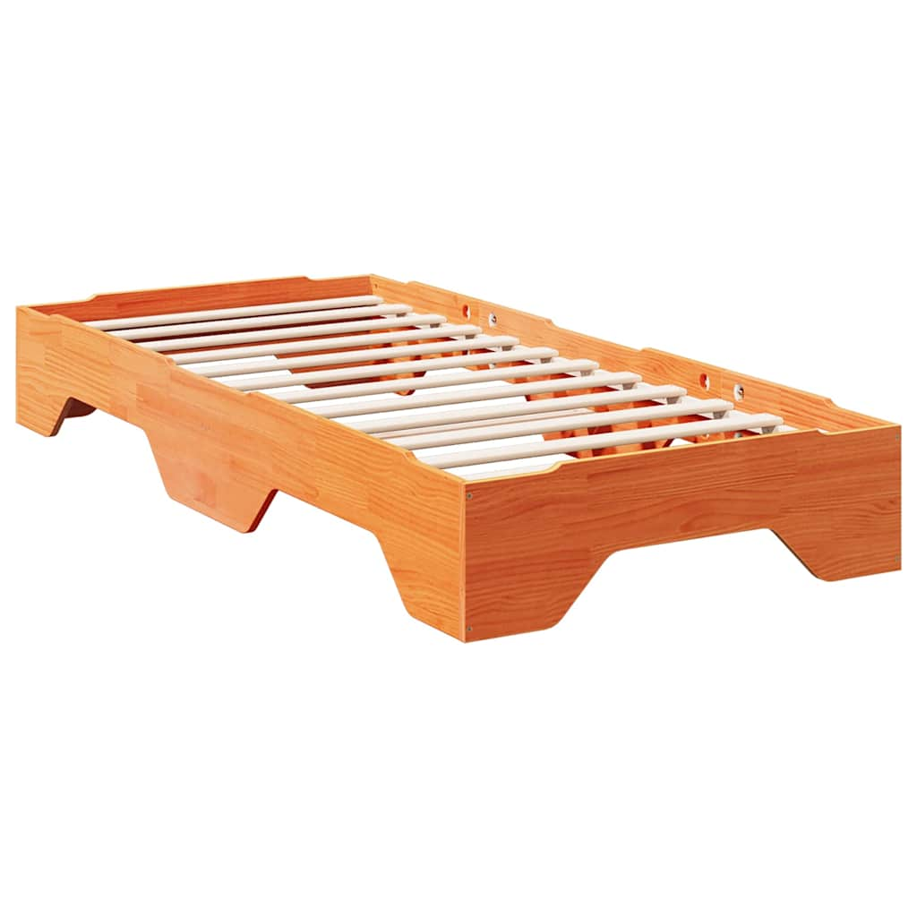 Cadre de lit sans matelas empilable cire marron 90x200 cm