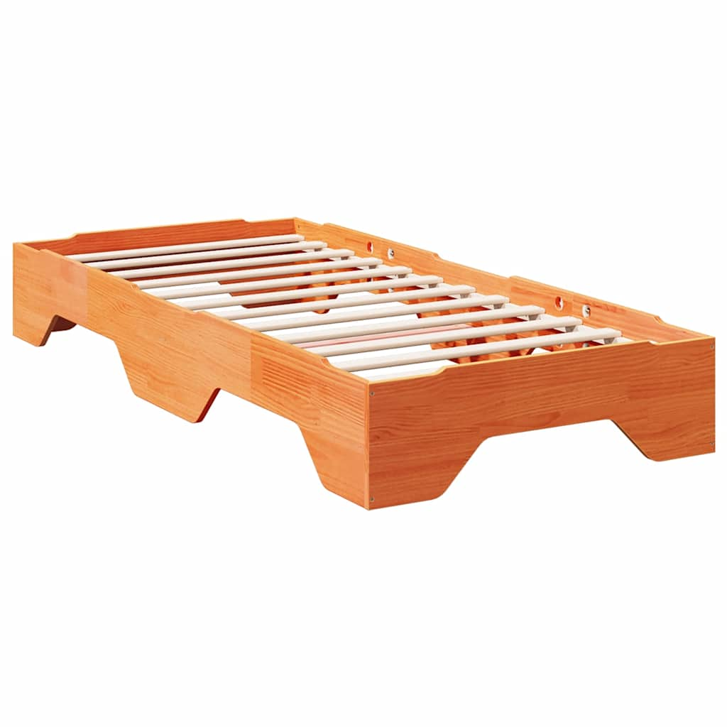 Stackable bed frame without mattress brown wax 80x200 cm