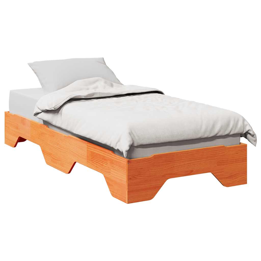 Stackable bed frame without mattress brown wax 80x200 cm