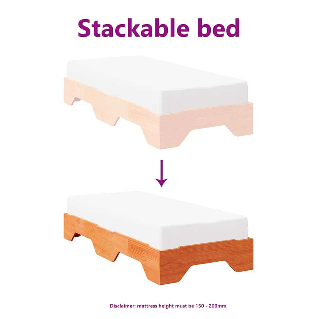 Stackable bed frame without mattress brown wax 80x200 cm