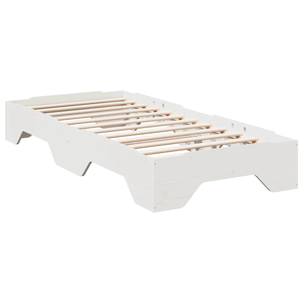 Cadre de lit sans matelas empilable blanc 90x190 cm bois massif