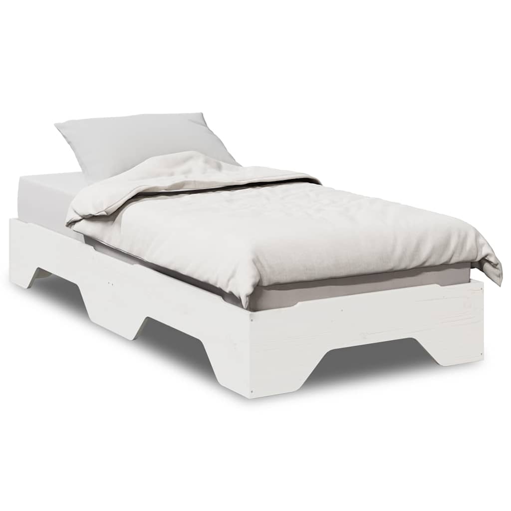 Cadre de lit sans matelas empilable blanc 75x190 cm bois massif