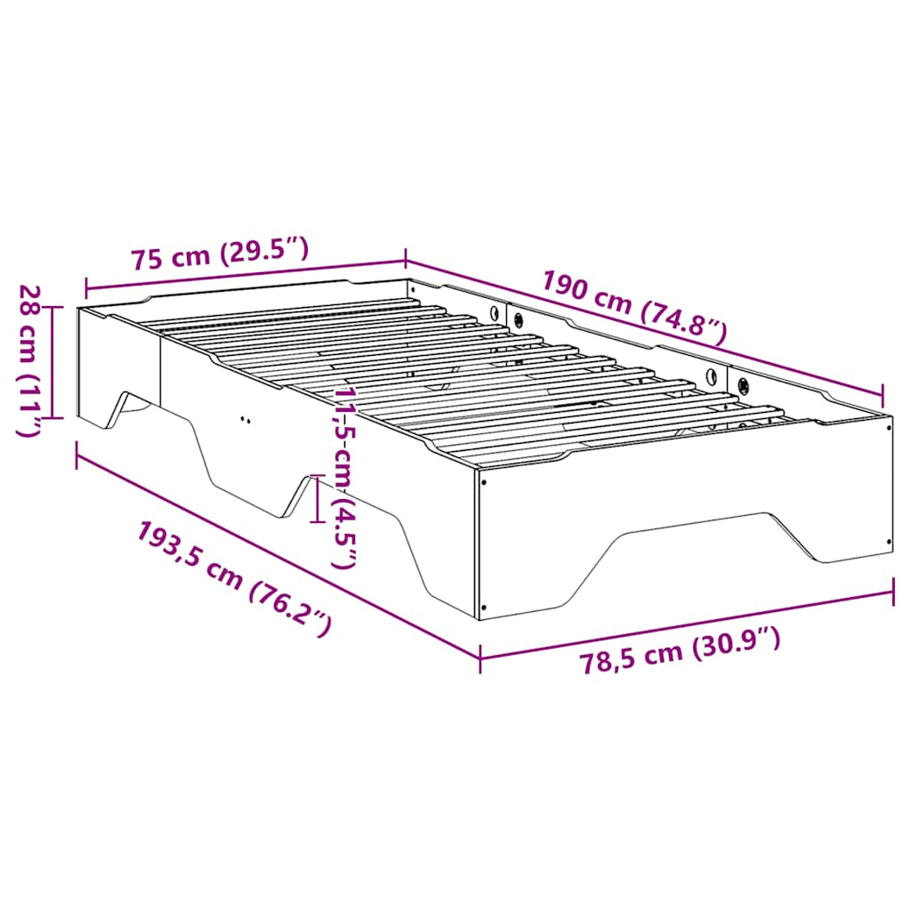 Stackable bed frame without mattress brown wax 75x190 cm