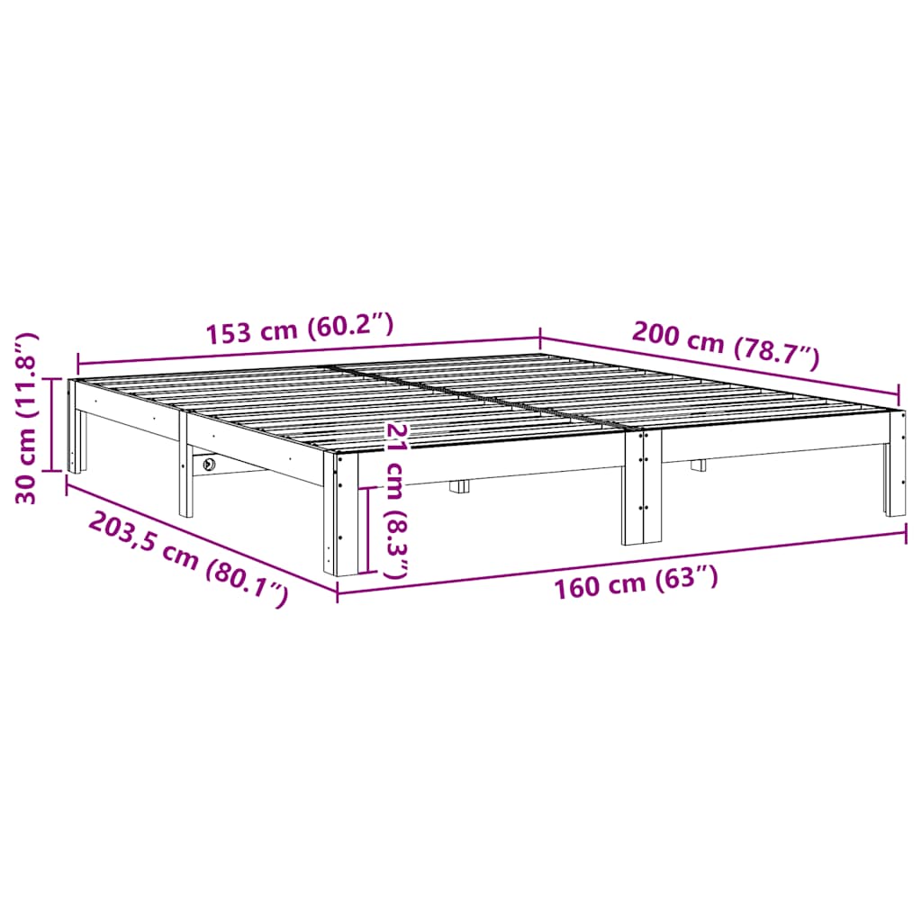 Bed frame without mattress 160x200 cm solid pine wood