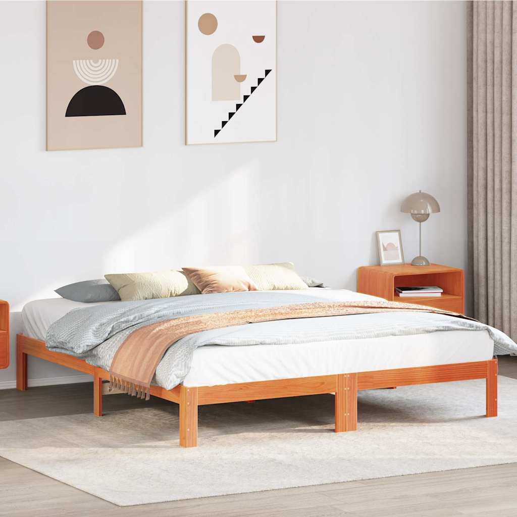 Cadre de lit sans matelas cire marron 160x200cm bois pin massif